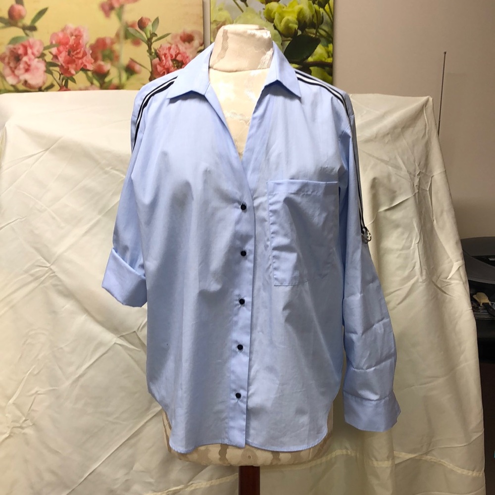 7. Zara | EUC Cotton Button Up with Shoulder Stripe
